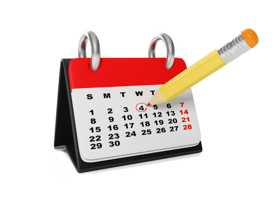 dessin représentant un calendrier. Un crayon entoure une date. Cela illustre le fait de prendre un rendez-vous